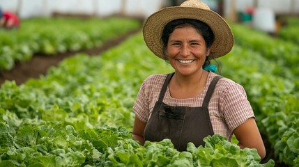 Smiling woman farmer in a greenhouse