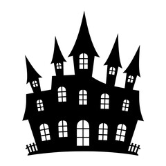 Obraz premium Spooky black silhouette of a haunted castle on white background
