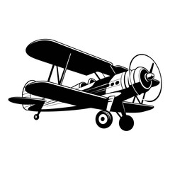 Vintage Flight A Black and White Silhouette Illustration of a Classic Biplane