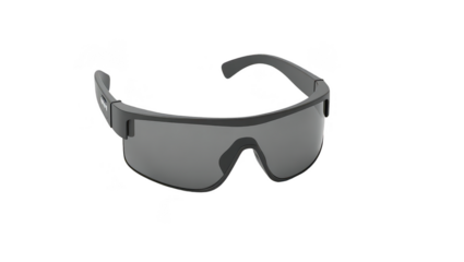 Gray sunglasses with a futuristic design.