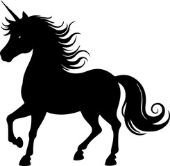  a black silhouette of a unicorn