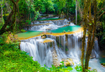 A gorgeous waterfall captured in long exposure, Huay Mae Khamin Waterfall, national park, Thailand.
