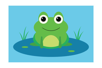 Naklejka premium A Stylized Cartoon Frog Sitting On A Lily Pad Bigger Eyes