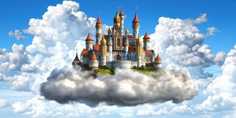 Fairytale Castle on a Cloud in a Blue Sky