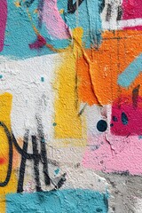 Colorful street art painting covering a rough textured wall