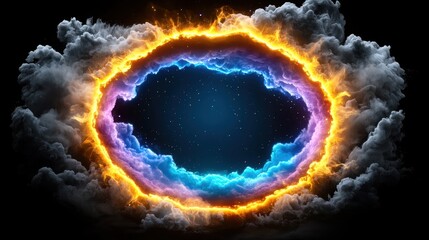 Fiery and Icy Ring of Light in Dark Nebula
