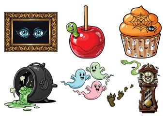 Fototapeta premium Halloween themed vector illustration with spooky elements