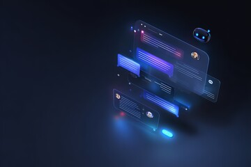 AI chatbot interface with messaging windows on dark UI
