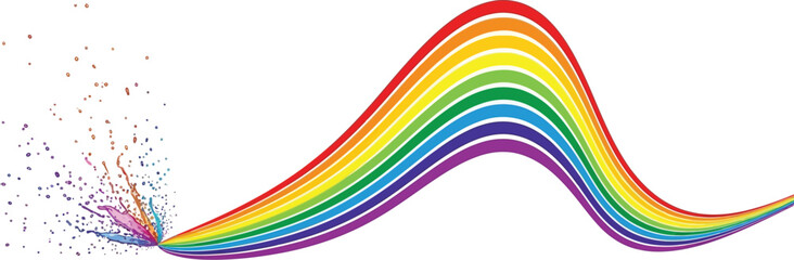 Colorful rainbow arc with paint splash, symbolizing diversity and inclusivity in pride celebrations