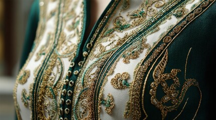 Embroidered green and cream garment