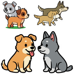 A charming collection of cartoon dog illustrations featuring various breeds and poses