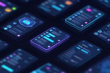 AI chatbot interface with messaging windows on dark UI
