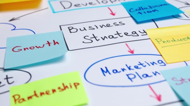 Financial planning and strategy concept. Business notes on the desktop, on the visualization board.