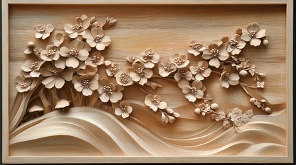 Wood carving of delicate flowers and flowing lines