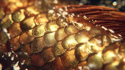 Close-up fish scales, golden hues