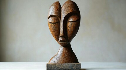 Wooden carved African-style head sculpture