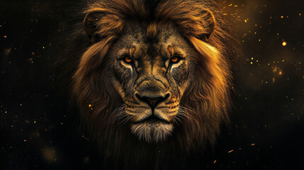 Naklejka premium Majestic Lion Portrait Powerful Feline King Animal Wild Predator Strength