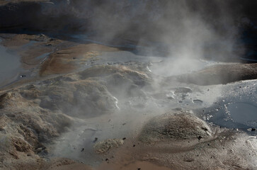 Mud and geothermal steam in Hverir in Iceland