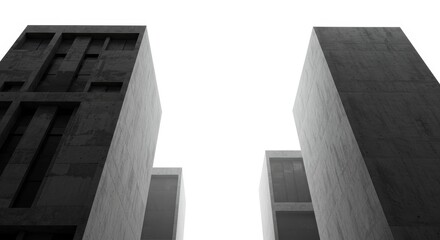 Modern Concrete Architecture - Low angle view of imposing concrete structures against a bright sky, showcasing modern architectural design