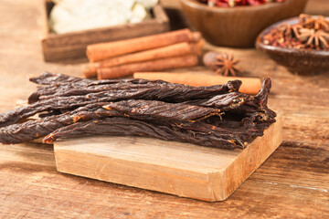 Beef strips, finely chopped beef jerky