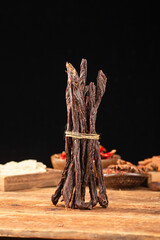 Beef strips, finely chopped beef jerky