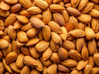 Fototapeta premium Close up overhead view of a pile of raw unsalted almonds filling the frame