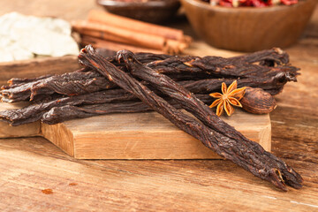 Beef strips, finely chopped beef jerky