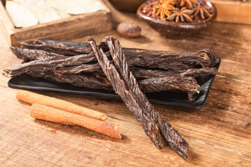 Beef strips, finely chopped beef jerky