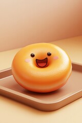 A delightful cartoon-style donut featuring a happy face and charming expression. This cute dessert is perfect for adding joy to your design projects.