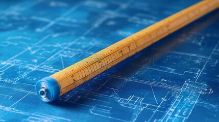 Yellow measuring rod on blueprint