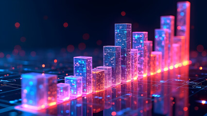 Obraz premium Electrifying neon digital bar graph technology design