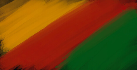 Abstract paint brush textured stripes in traditional African colors red, yellow green on black background. Black history month brush color background, african flag colors, icon of african american
