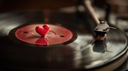 Retro vinyl record player with heart