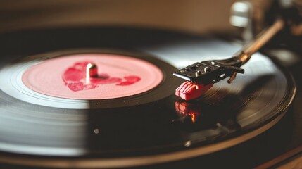 Vintage turntable playing a record