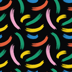 Vibrant brushstroke pattern with pink, green, yellow, blue, and red on bold black background