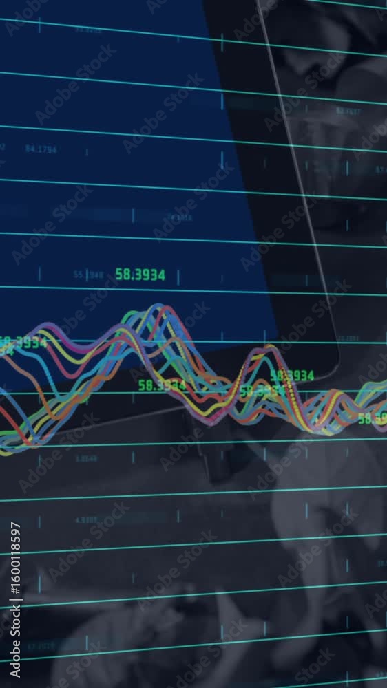 Poster animation of data processing over monitor and payment terminal