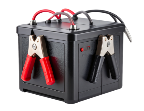  Front View of Portable Car Jump Starter Power Bank with Battery Status Lights, Transparent Background - Powered by Adobe