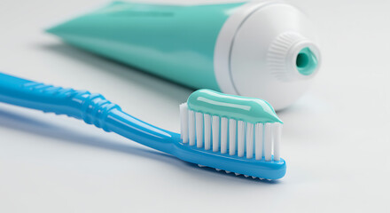 Toothbrush and toothpaste on white
