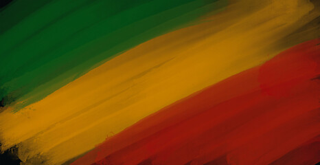 Abstract paint brush textured stripes in traditional African colors red, yellow green on black background. Black history month brush color background, african flag colors, icon of african american