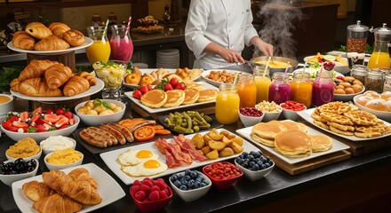 Breakfast buffet table display