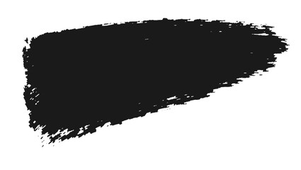 A bold black brushstroke with a rough texture is isolated on a clean white background suggesting