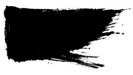 Fototapeta premium A thick black ink stroke with visible bristle marks and splatters is isolated against a plain white