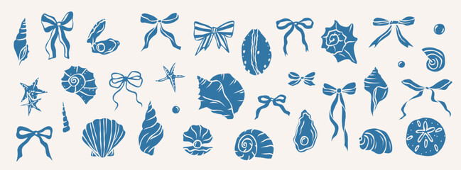 Flat vector whimsical shells and bows collection