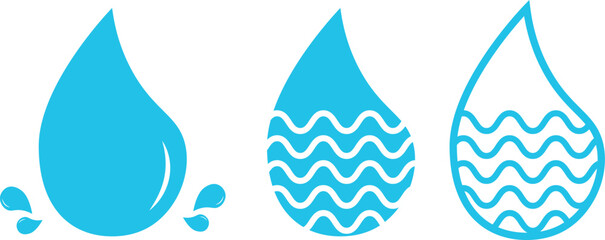  Water Drop Icons Vector – Aqua Liquid Droplet Symbols for Nature, Freshness, and Purity