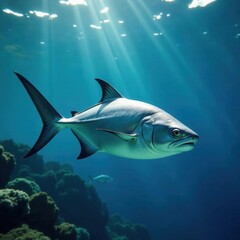 Obraz premium Silvery trevally school, ocean surface shimmer, trevally, wildlife