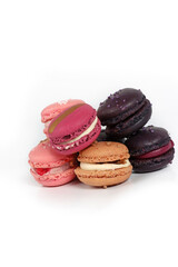 Colorful assortment of macarons isolated on a white background