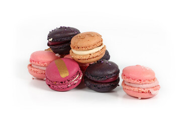 Colorful assortment of macarons isolated on a white background