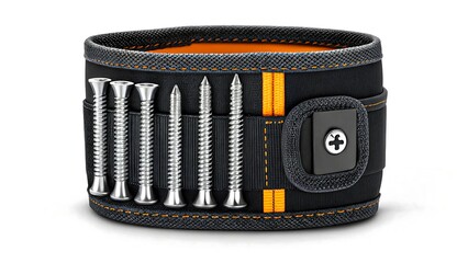 Magnetic wristband for holding screws and tools, isolated on white background for construction or...