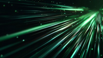 Green light streaks in motion. Artificial intelligence image
