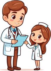 Cartoon Doctor And Nurse Collaboration In Healthcare Illustration